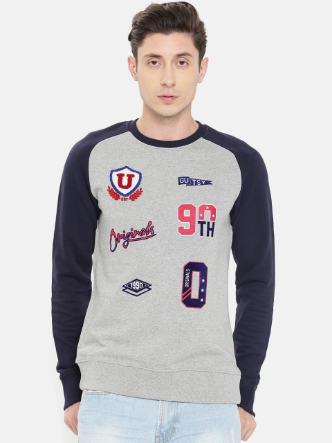 

Jack & Jones Men Grey Melange Printed Sweatshirt