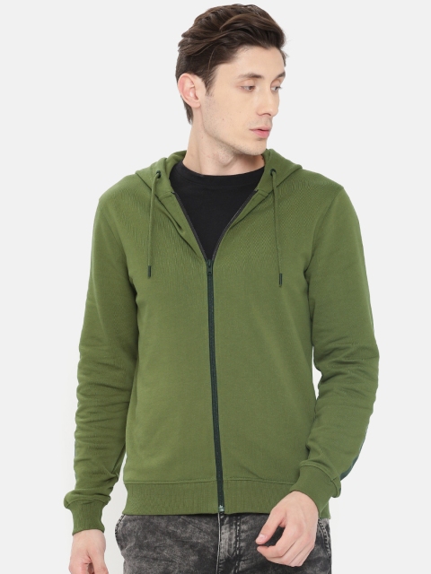 

Jack & Jones Men Olive Green Solid Hooded Sweatshirt