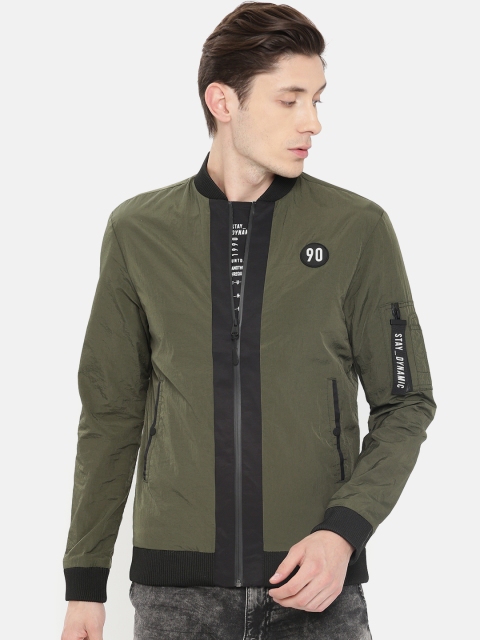 

Jack & Jones Men Olive Green Solid Bomber Jacket