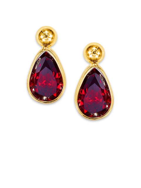 

Peora Gold-Toned & Red Teardrop Shaped Drop Earrings