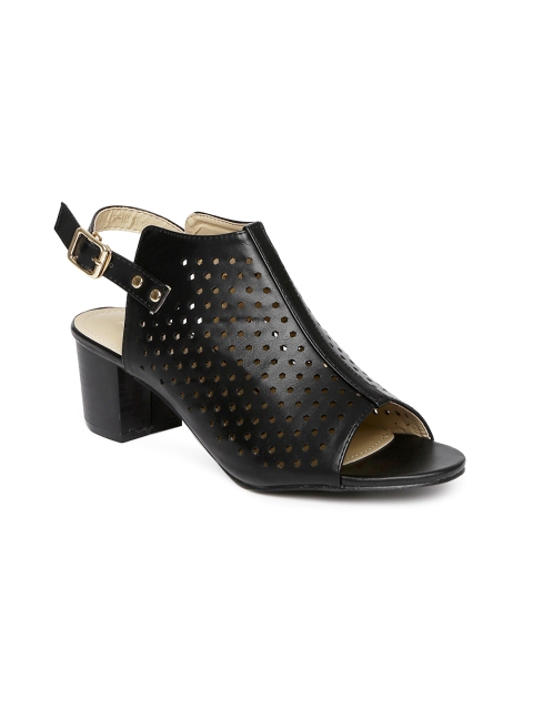 

Addons Women Black Laser-Cut Block Heels