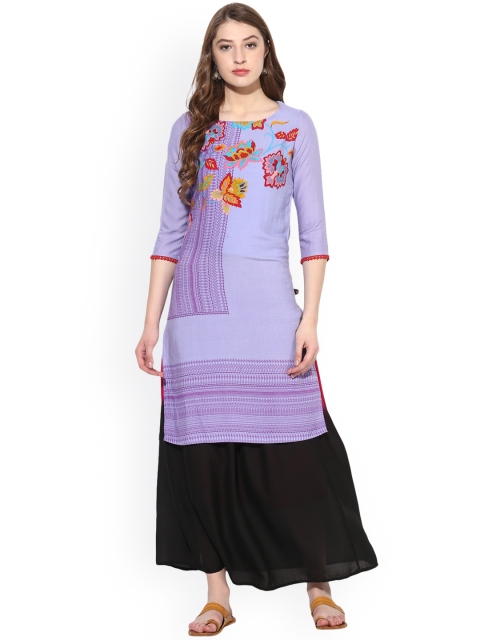 

Juniper Women Purple Printed Straight Kurta