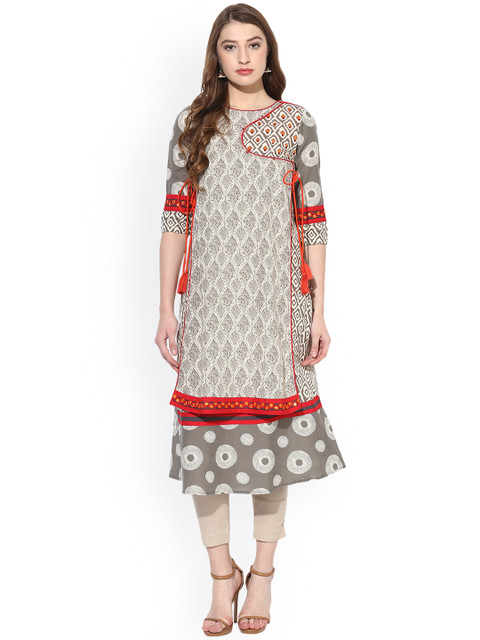 

Juniper Women Beige & Taupe Embroidered Angrakha Kurta