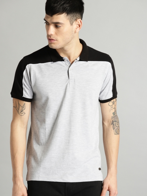 

Roadster Men Grey Melange Solid Polo Pure Cotton T-shirt