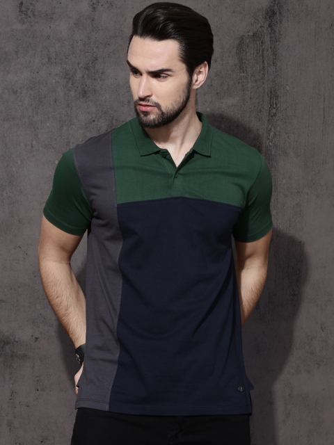 

Roadster Men Navy Blue Colourblocked Polo Collar T-shirt