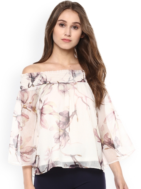 

Kazo Women White Printed Bardot Top