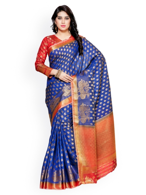 

MIMOSA Navy Art Silk Woven Design Kanjeevaram Saree, Navy blue