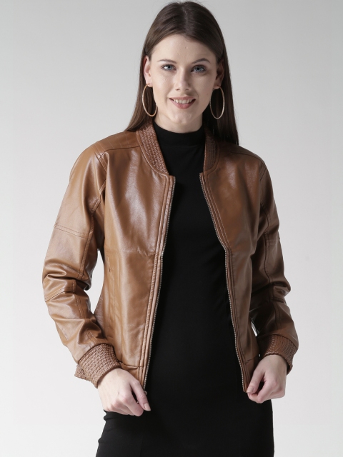 

Okane Women Brown Solid Biker Jacket