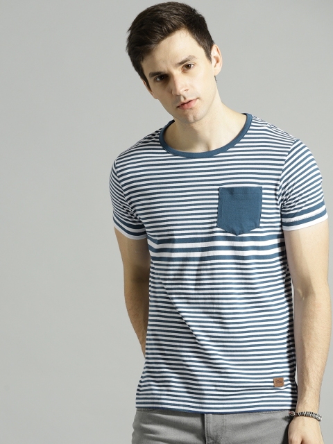 

Roadster Men White Striped Round Neck T-shirt