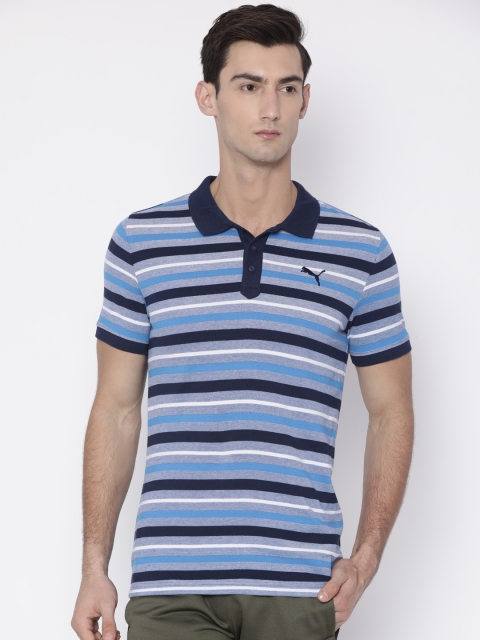 

Puma Men Blue Striped India Y D Stripe Pique Polo 3 T-shirt