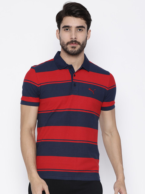 

Puma Men Red Striped Polo Collar T-shirt