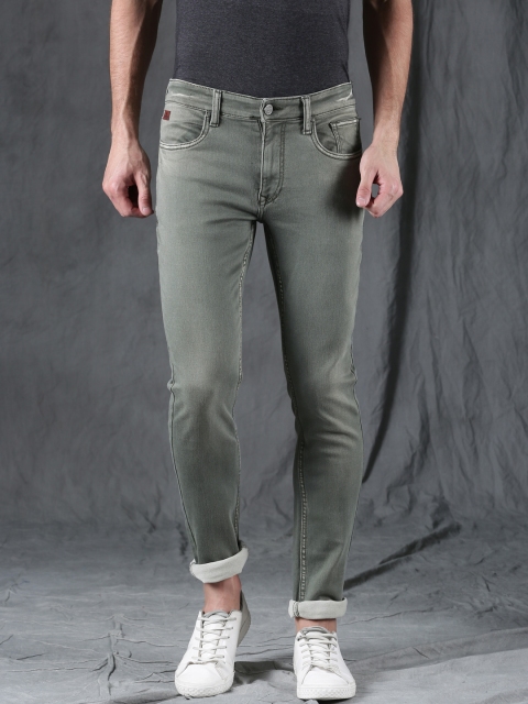 

WROGN Men Olive Green Slim Fit Mid-Rise Clean Look Stretchable Jeans