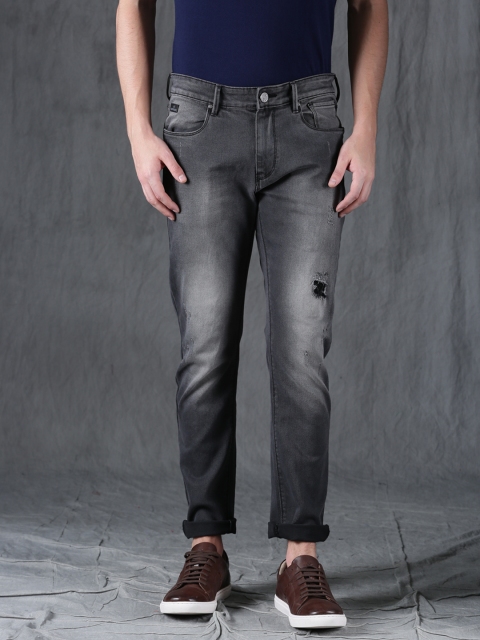 

WROGN Men Charcoal Slim Fit Mid-Rise Mildly Distressed Stretchable Jeans