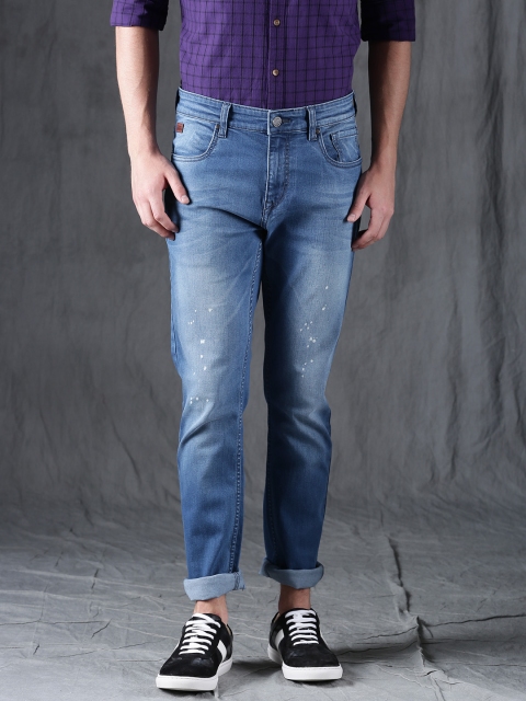 

WROGN Men Blue Slim Fit Mid-Rise Splattered Paint Detail Stretchable Jeans
