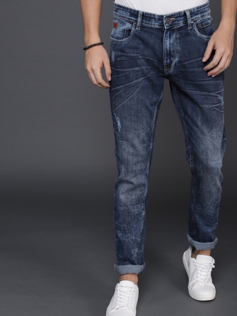 

WROGN Men Blue Slim Fit Mid-Rise Low Distress Stretchable Jeans