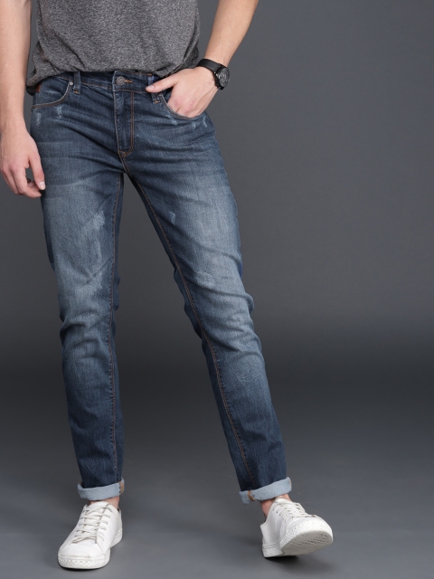 

WROGN Men Blue Slim Fit Mid-Rise Low Distress Stretchable Jeans