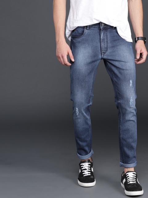 

WROGN Men Blue Slim Fit Mid-Rise Low Distress Stretchable Jeans