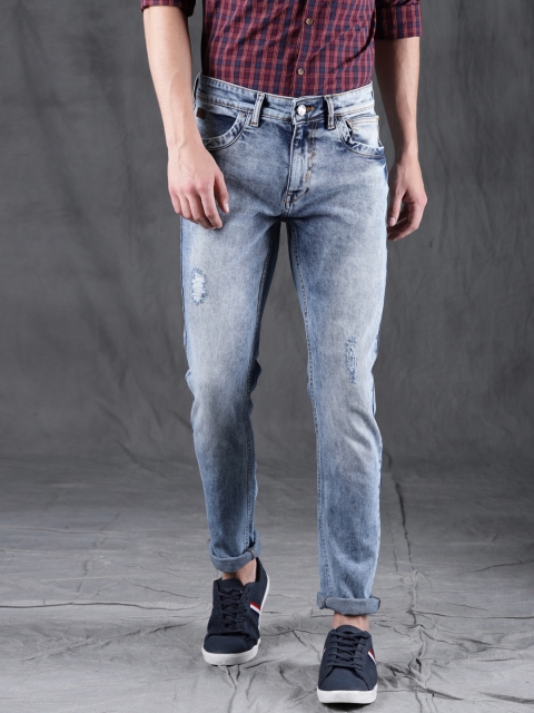 

WROGN Men Blue Slim Fit Mid-Rise Low Distress Stretchable Jeans
