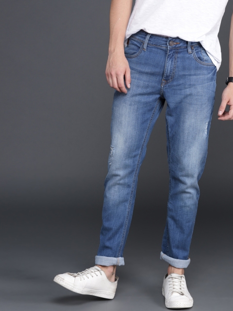 

WROGN Men Blue Slim Fit Mid-Rise Low Distress Stretchable Jeans