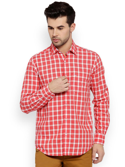 

ColorPlus Men Red & White Tailored Fit Checked Formal Shirt