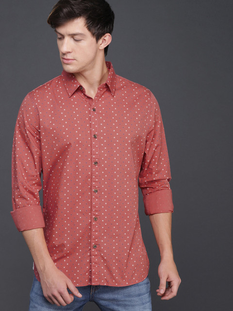 

WROGN Men Rust Orange Slim Fit Printed Casual Shirt