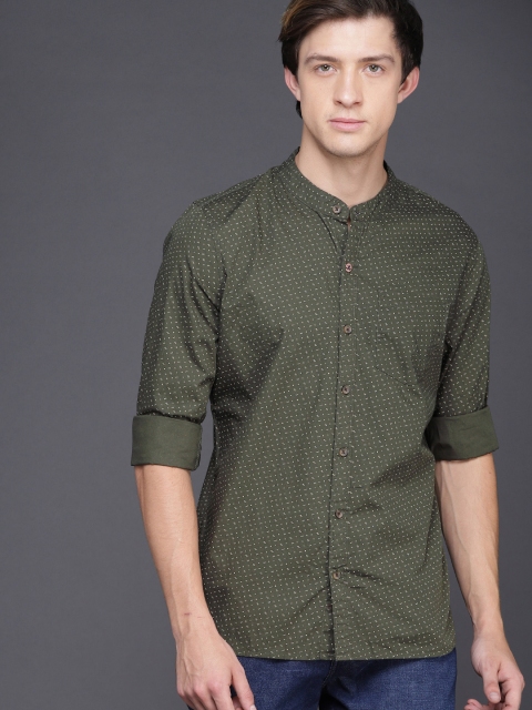 

WROGN Men Olive Green Regular Fit Printed Casual Shirt