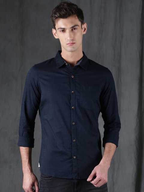 

WROGN Men Navy Blue Slim Fit Solid Casual Shirt