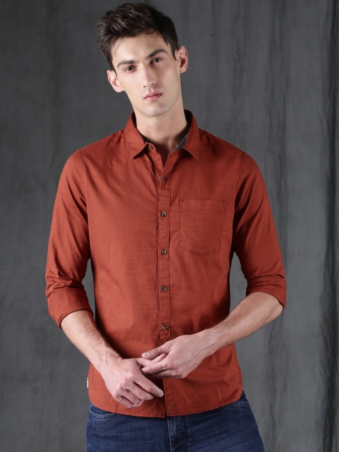 

WROGN Men Rust Brown Slim Fit Checked Casual Shirt