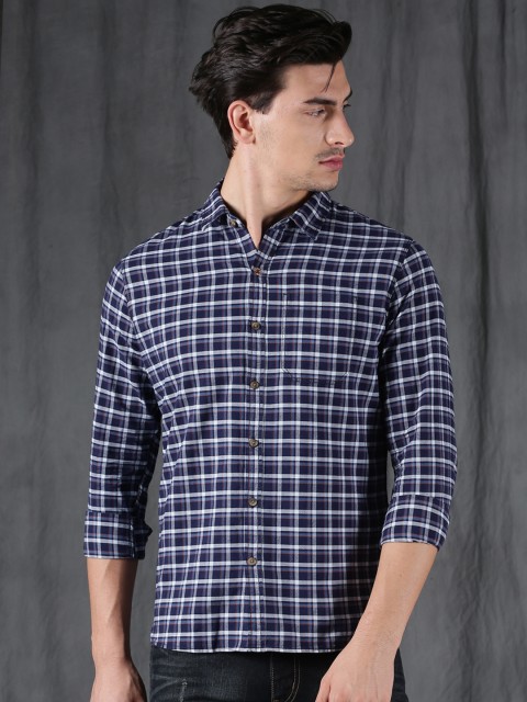 

WROGN Men Blue & White Slim Fit Checked Casual Shirt