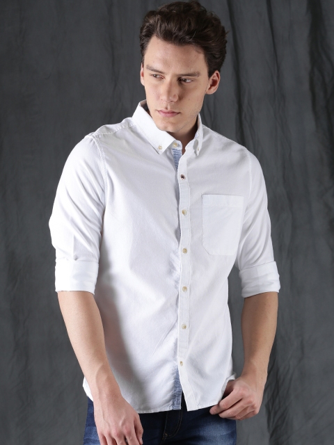 

WROGN Men White Slim Fit Solid Casual Shirt