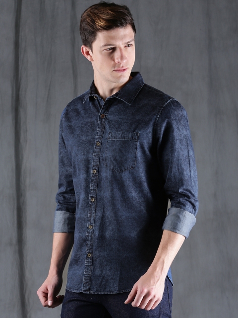

WROGN Men Navy Blue Slim Fit Solid Casual Shirt