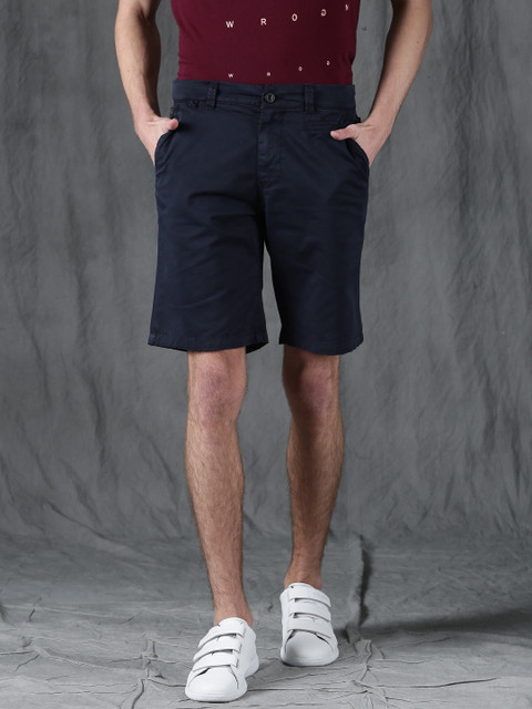 

WROGN Men Navy Blue Solid Regular Fit Chino Shorts