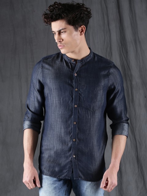 

WROGN Men Blue Slim Fit Solid Casual Shirt