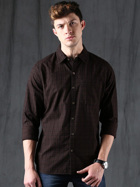 

WROGN Men Brown Slim Fit Checked Casual Shirt