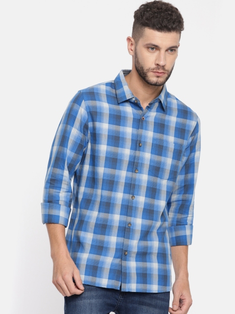 

WROGN Men Navy Blue Slim Fit Checked Casual Shirt