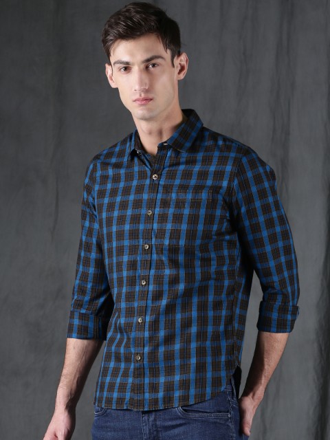 

WROGN Men Blue & Brown Slim Fit Checked Casual Shirt