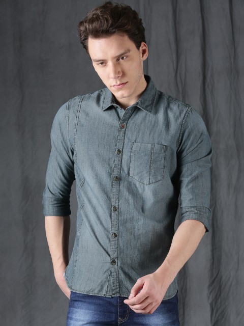 

WROGN Men Blue Slim Fit Solid Casual Shirt