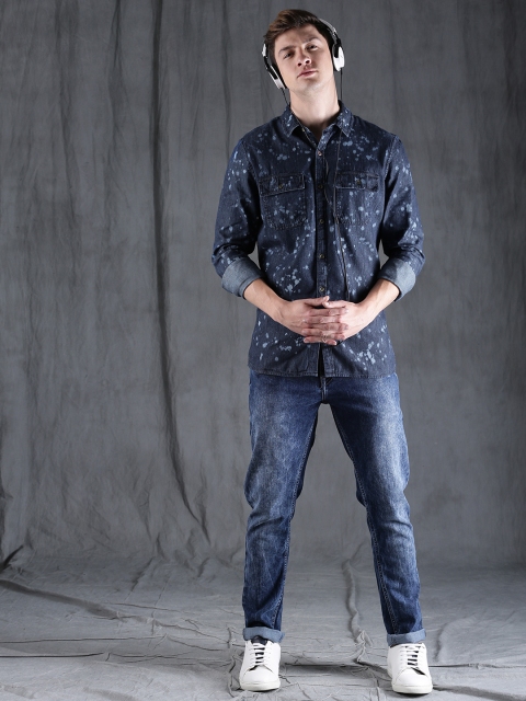 

WROGN Men Blue Slim Fit Printed Casual Shirt