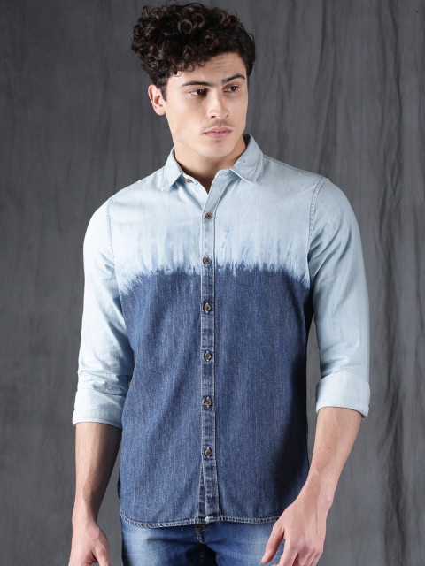 

WROGN Men Blue Slim Fit Faded Casual Denim Shirt