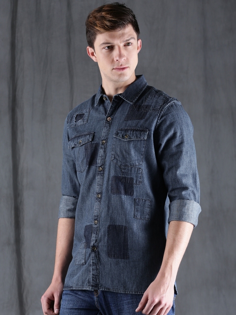 

WROGN Men Blue Slim Fit Solid Casual Shirt