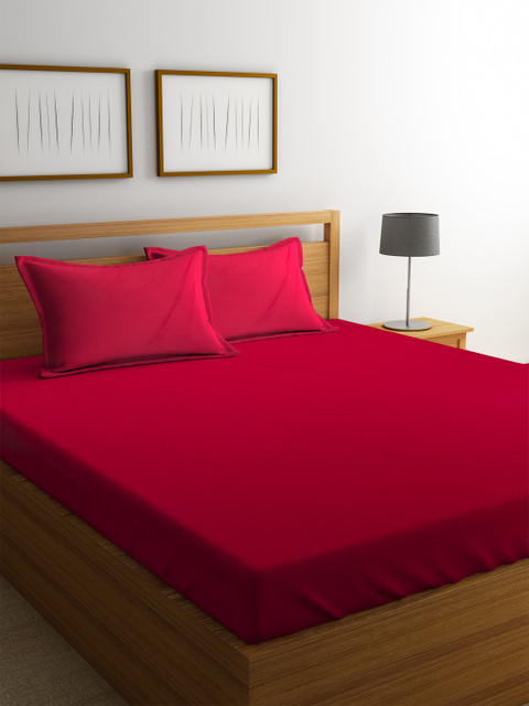

Portico New York Red Solid Flat 220 TC Cotton 1 King Bedsheet with 2 Pillow Covers
