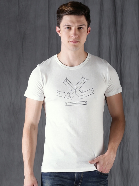 

WROGN Men White Printed Round Neck T-shirt, Off white