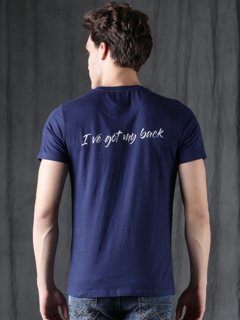 

WROGN Men Navy Blue Printed Round Neck T-shirt