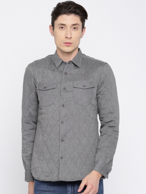 

GAS Men Grey Slim Fit Self Design Casual Shirt