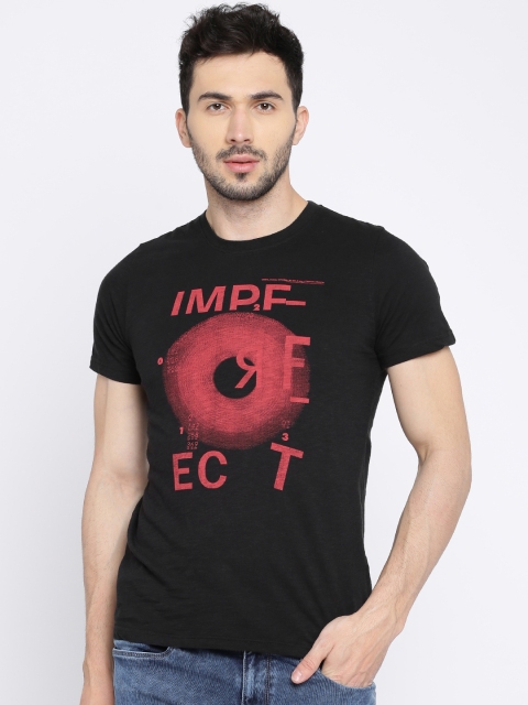 

WROGN Men Black Printed Slim Fit Round Neck T-shirt