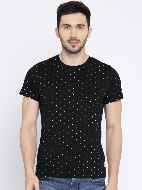 

WROGN Men Black Printed Slim Fit Round Neck T-shirt