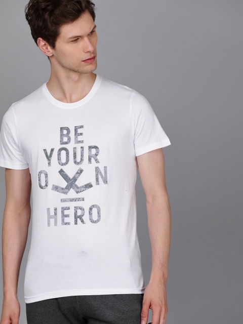

WROGN Men White Printed Slim Fit Round Neck Pure Cotton T-shirt