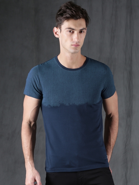 

WROGN Men Navy Printed Round Neck T-shirt, Navy blue