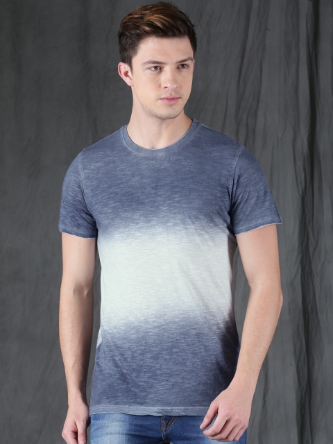 

WROGN Men Blue Dyed Round Neck T-shirt