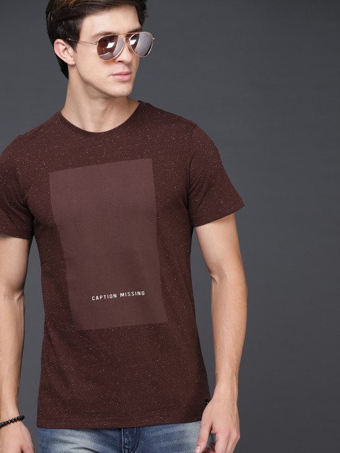 

WROGN Men Maroon Printed Round Neck T-shirt